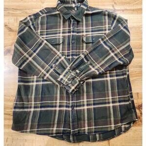 ORVIS HEAVY Flannel Shirt Jacket Mens Size XXL Brown/Green Plaid 100% Cotton